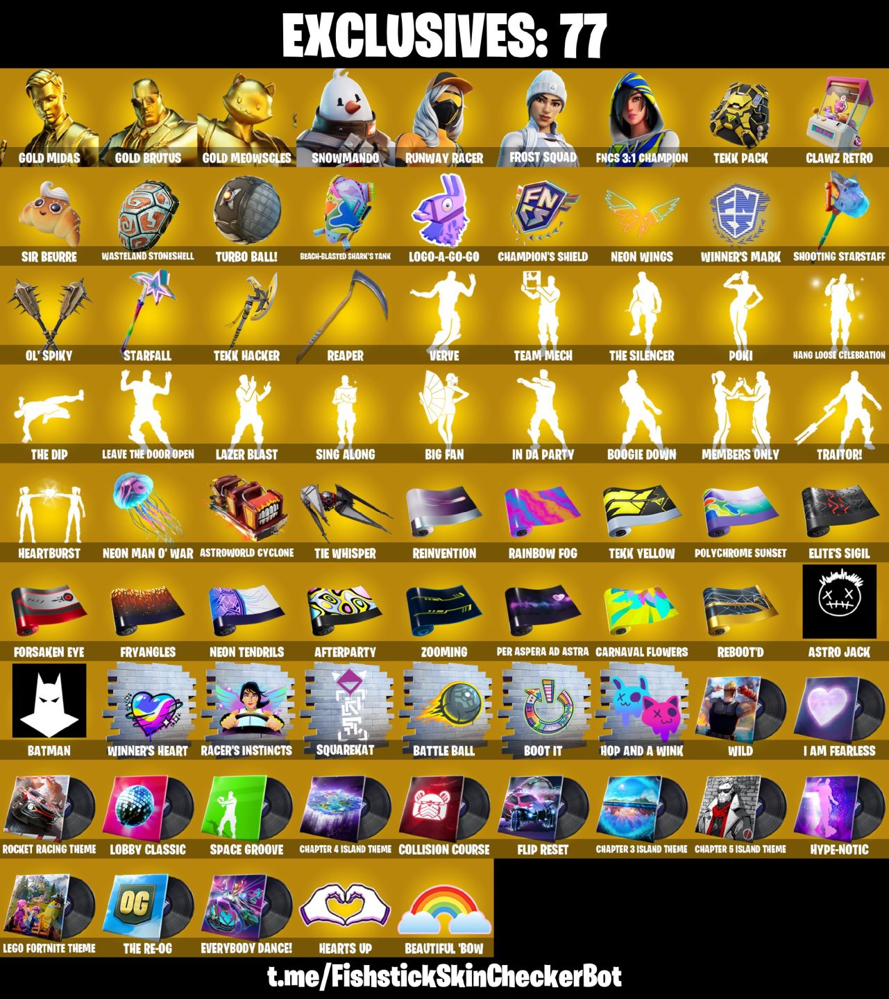 Conta Fortnite com Gold Midas | Gold Brutus | Gold Meowscles e 182 Skins