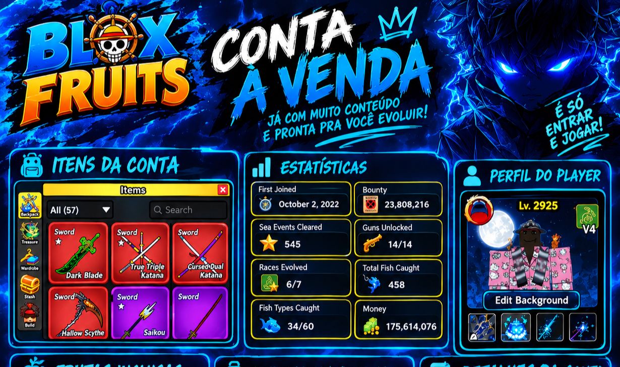 CONTA ROBLOX,CHEIA DE ITENS (BLOXFRUITS,STEAL A EGG,ROUBE UM BRAINHOT)!!
