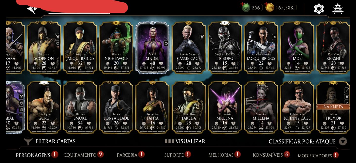 Conta de mortal Kombat com vários diamantes no x e alguns épicos fusão alta