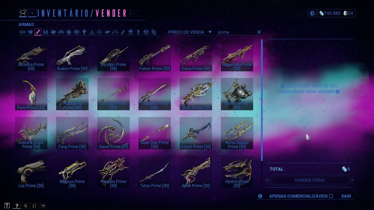 Desapego Warframe - MR21, frame buildados e Conta Vinculada a Steam