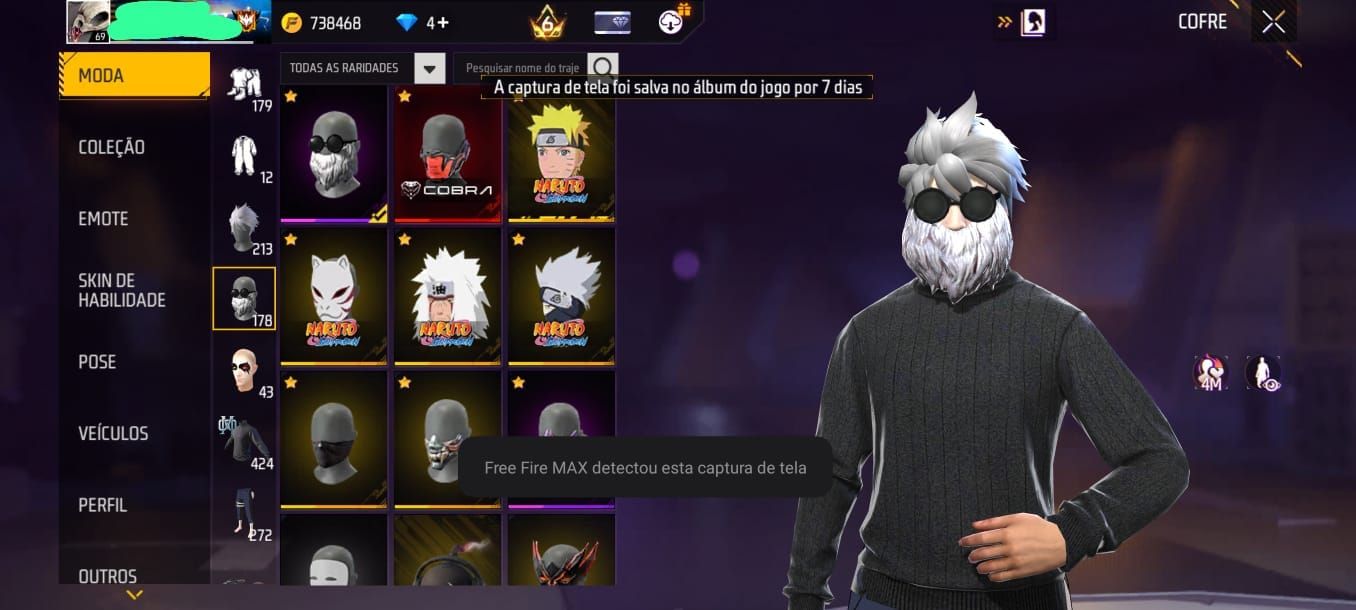Conta Free Fire Top | Barbinha, Sombra Roxa, Bandeirão | SCAR Evolutiva Nv Max
