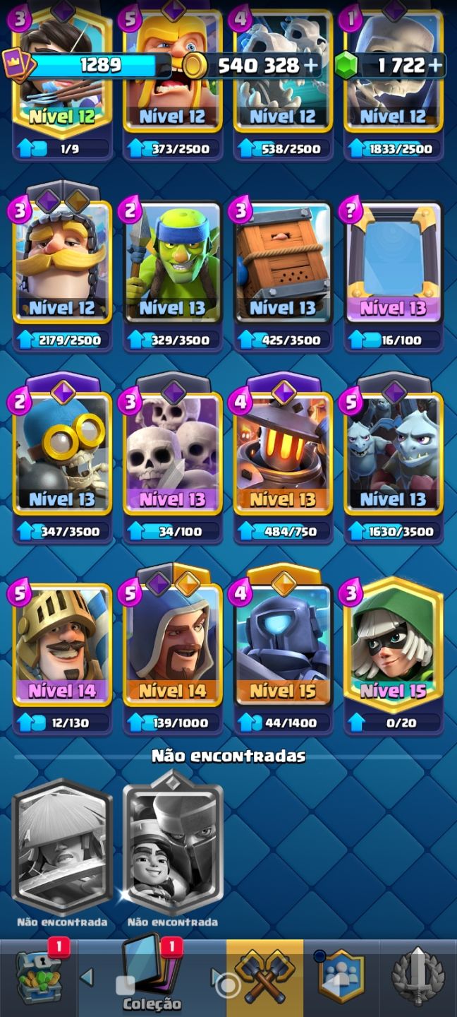 CLASH ROYALE Nível 14 120/122 Cartas Campeãs Lv.14/15 540k Ouro