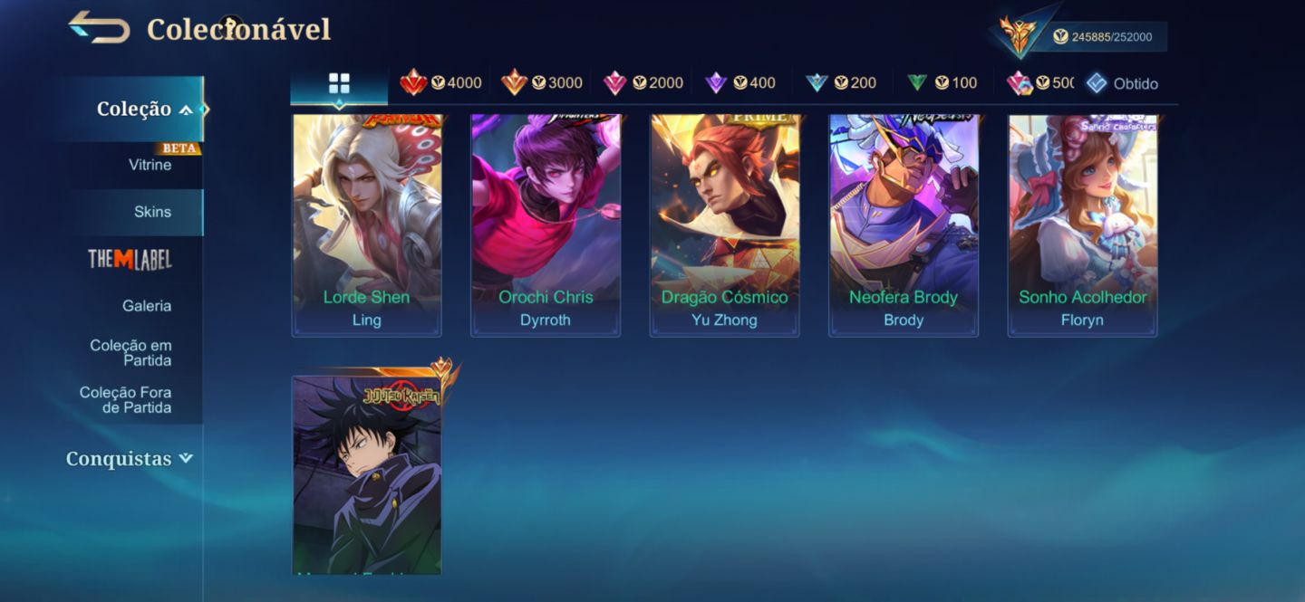 ML - MEGA 2 QUASE 1 - QUASE OUTRA LEGEND - MUITAS SKINS RARISSIMA