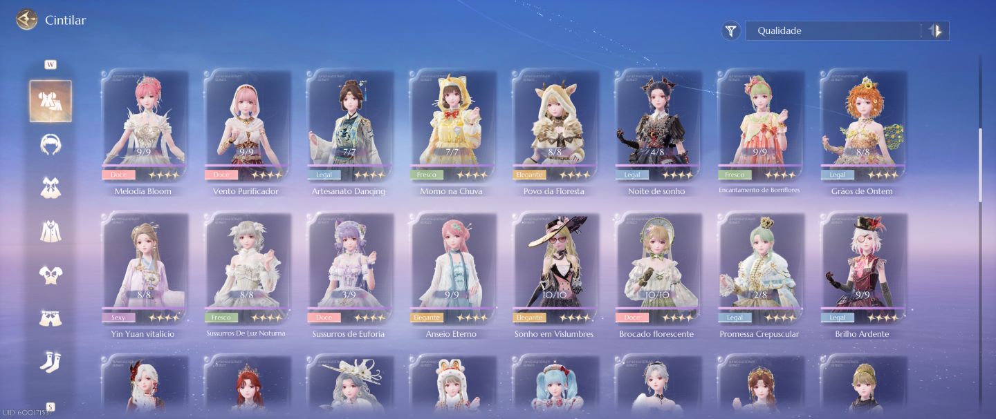 Conta Infinity Nikki - Rank 71 - 8 looks completos, 3 limitados
