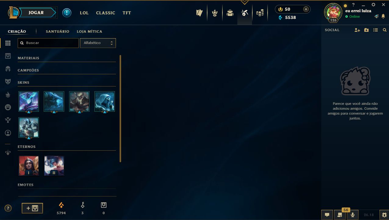 CONTA LOL LVL 126 | 81 SKINS | 119 ÍCONES