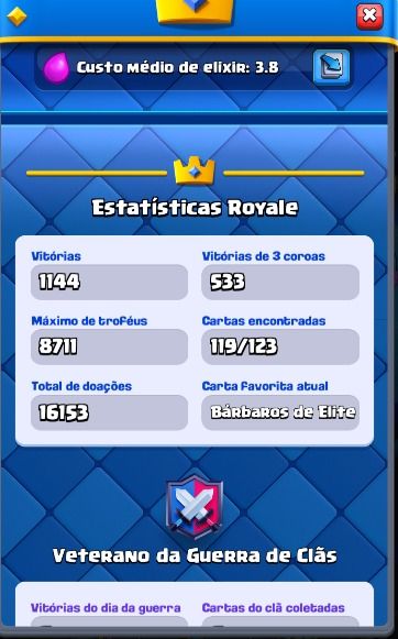 CONTA CLASH ROYALE PARADA 8583 TROFEUS 119/123 CARTAS