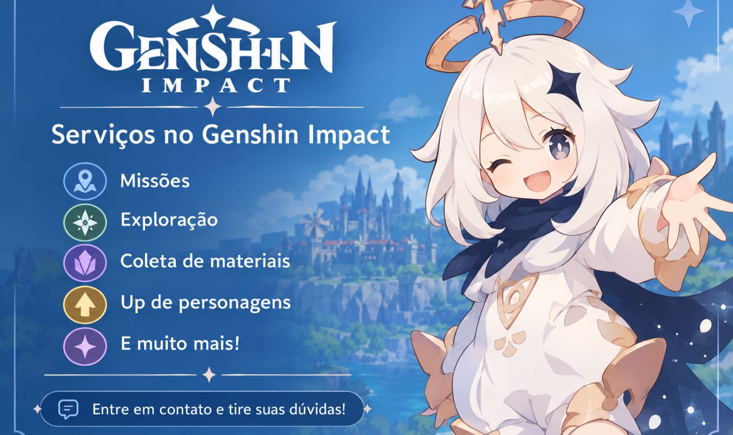 Serviços Genshin Impact, builds, up, exploração, eventos