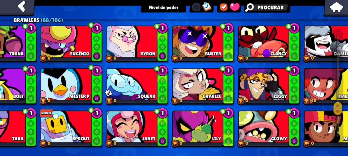 Conta de Brawl Stars gemada com 86 brawlers