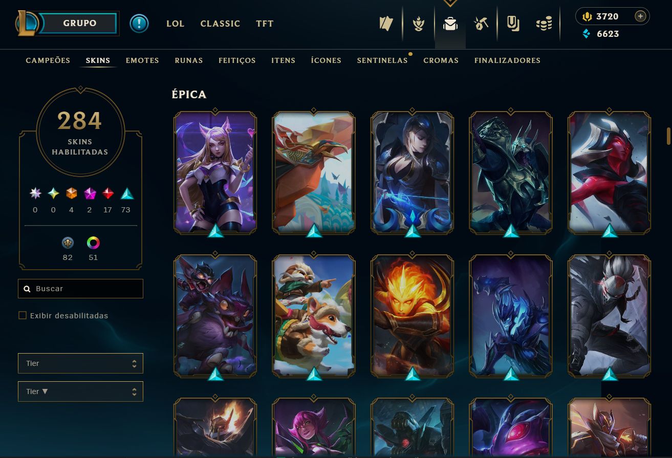 Lvl 135 | 284 skins | 3720 RP | bordas de skins, elise e morgana vitorisa e mais