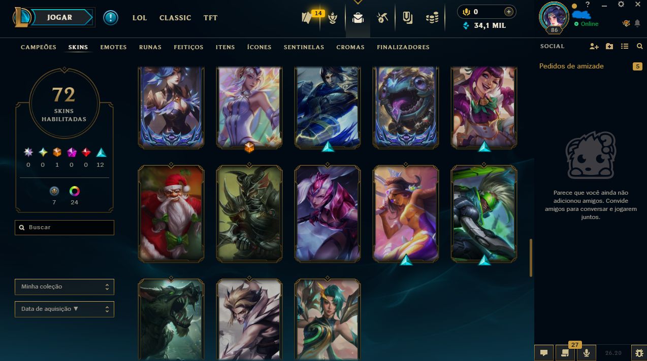 Conta Mestre SoloQ | Full Acesso | Honra 5 | 91 Skins - Troca de Nick