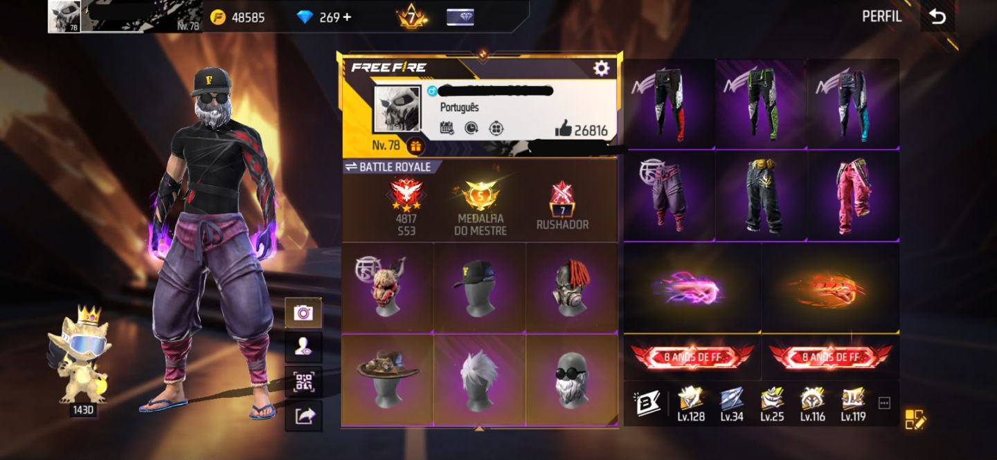 Conta free fire com primeiro segundo terceiro setimo passe bandeirao angelical