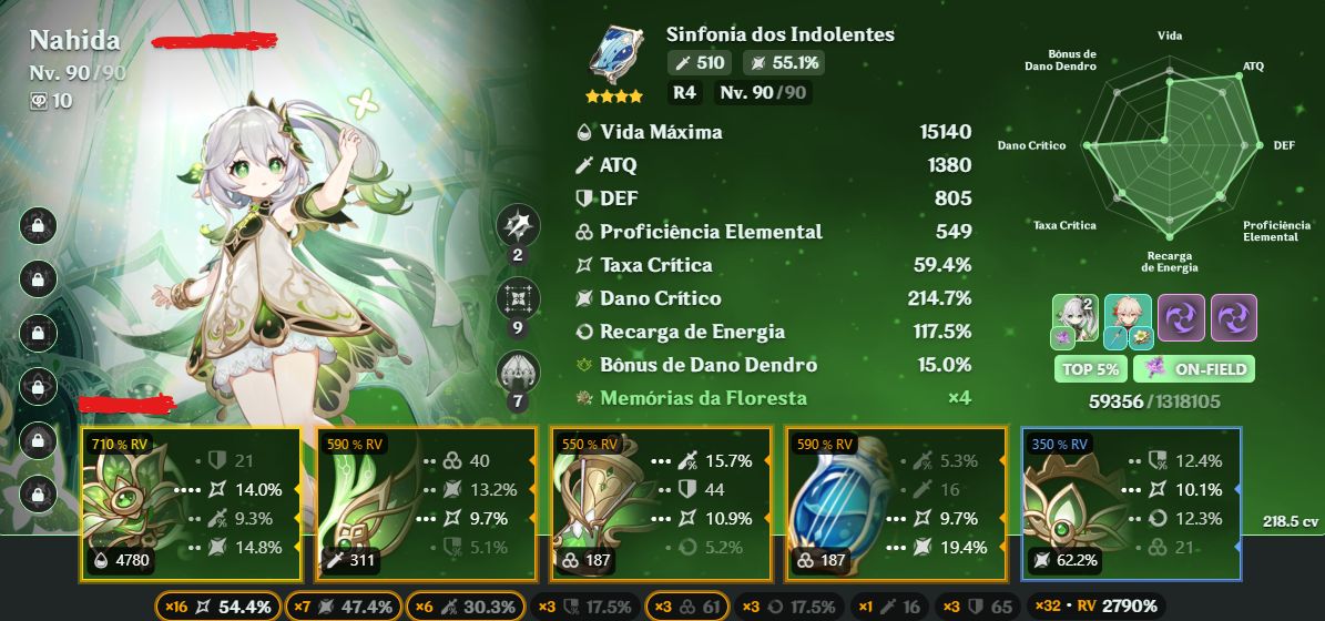 Conta Genshin Impact NA/AR60/28 T5/16 armas/Pity Garantido e Builds Insanas