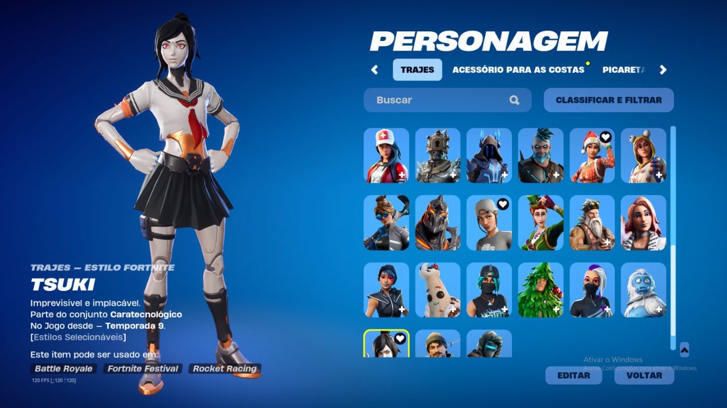 Conta com muitas skins de fortnite