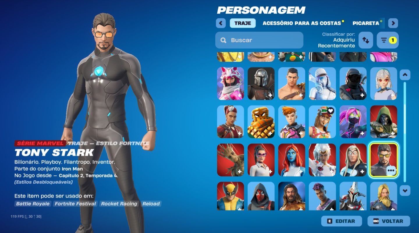 CONTA FORTNITE COM ITENS RAROS (MACHADO LEVIATHAN, TONY STARK E ETC)
