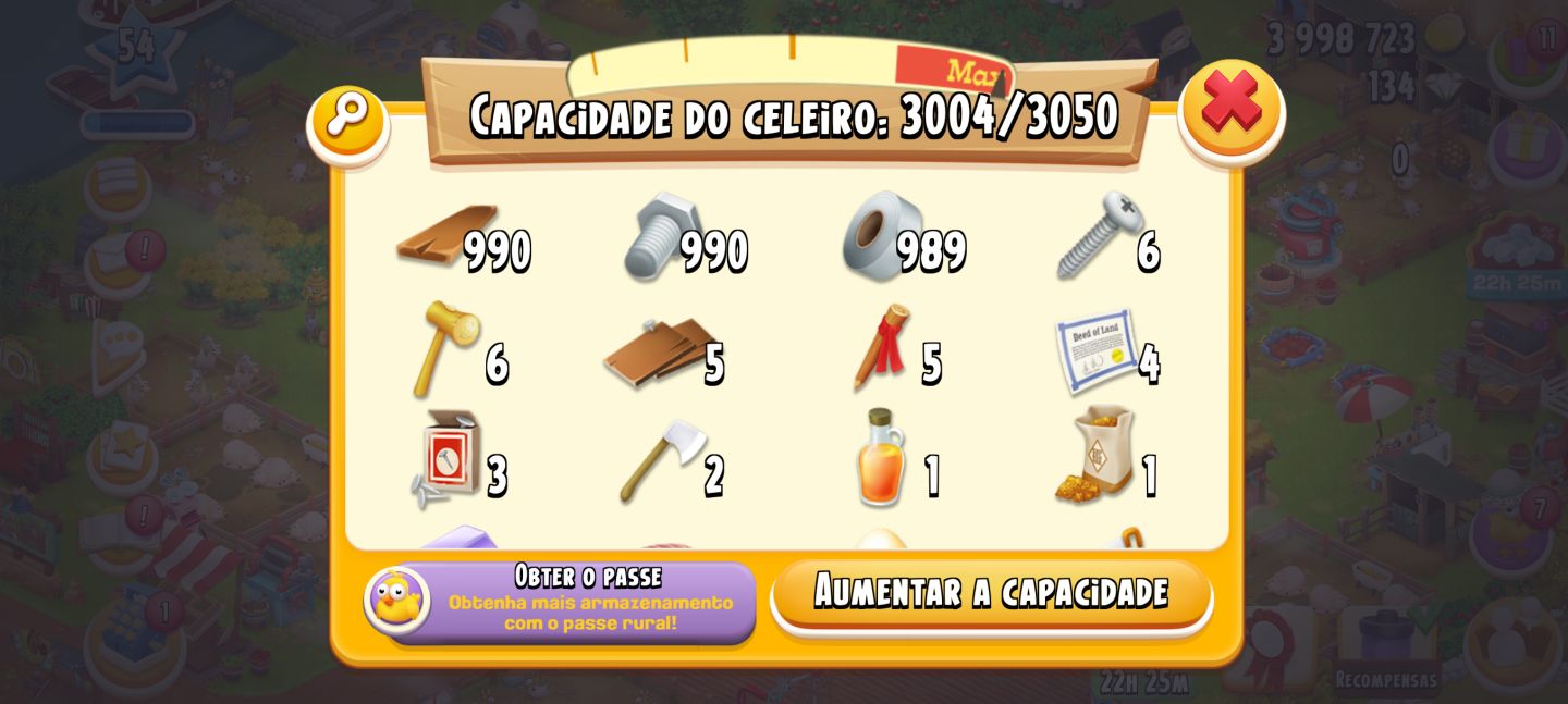 Fazenda hay day nível 54