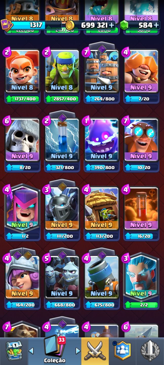 Clash Royale | 10.304 Troféus | 121/122 Cartas| Mega Cavaleiro Nível 16 evo|699k