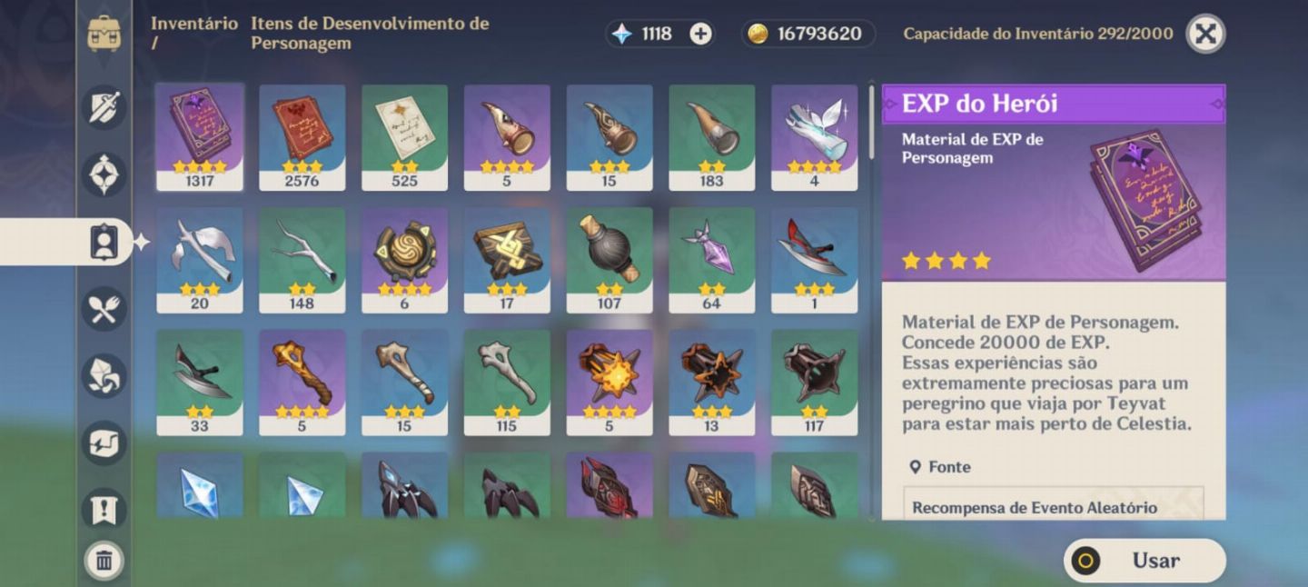Conta Genshin AR 47 com Kazuha + bis, Diluc, Jean + 150 Giros + Atlas Celestial