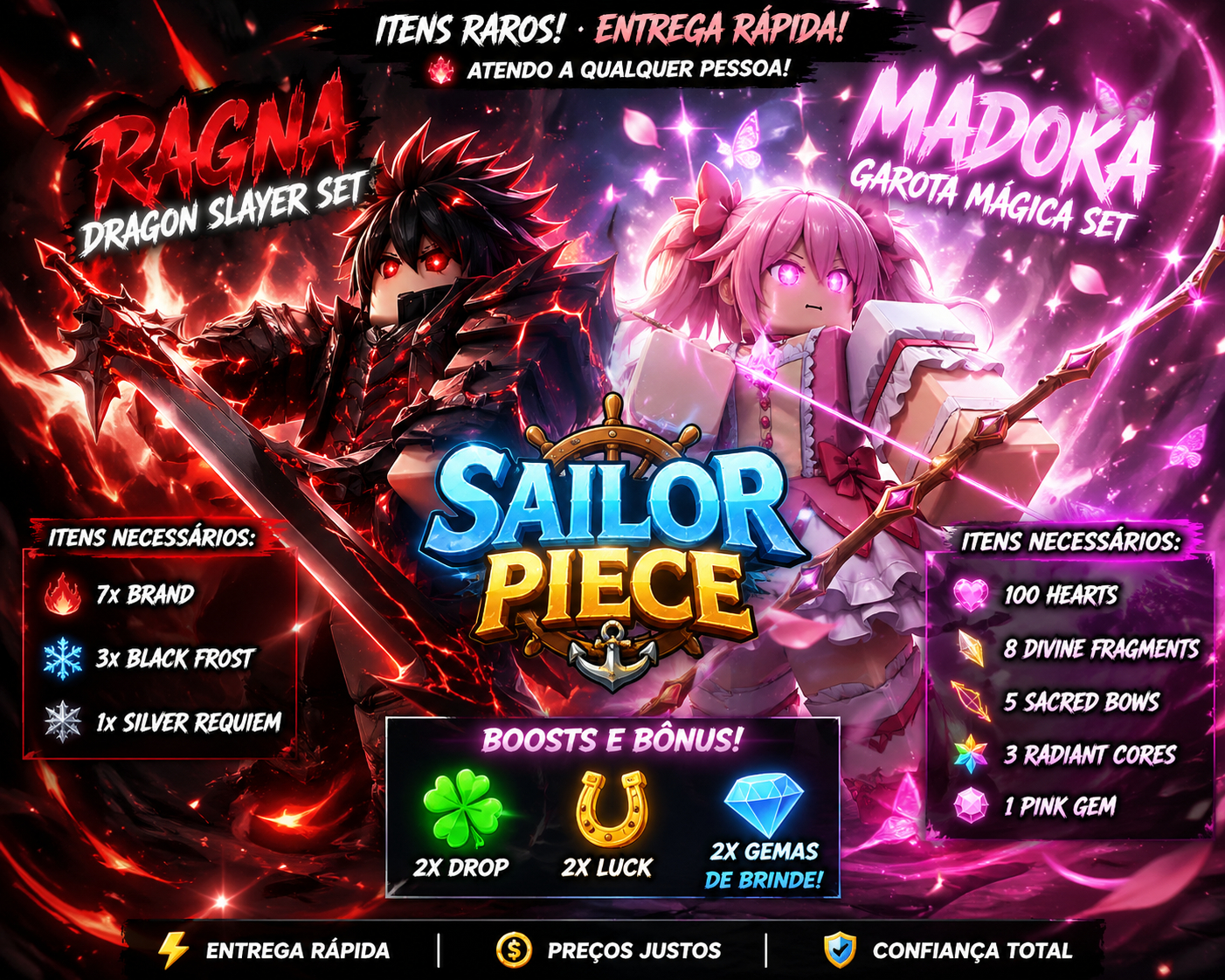 ITENS SAILOR PIECE MADOKA SET + RAGNA SET + 2x Gamepass (SETS E GAMEPASS)baratos