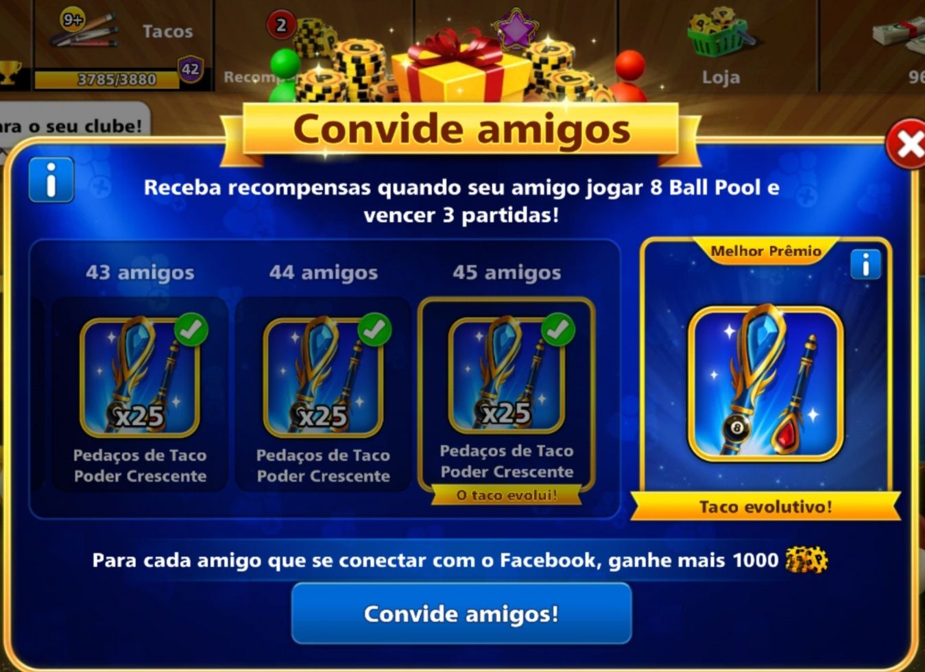 PROMOÇÃO! TACO PODER CRESCENTE NÍVEL MÁXIMO EM SUA CONTA! | 8 BALL POOL
