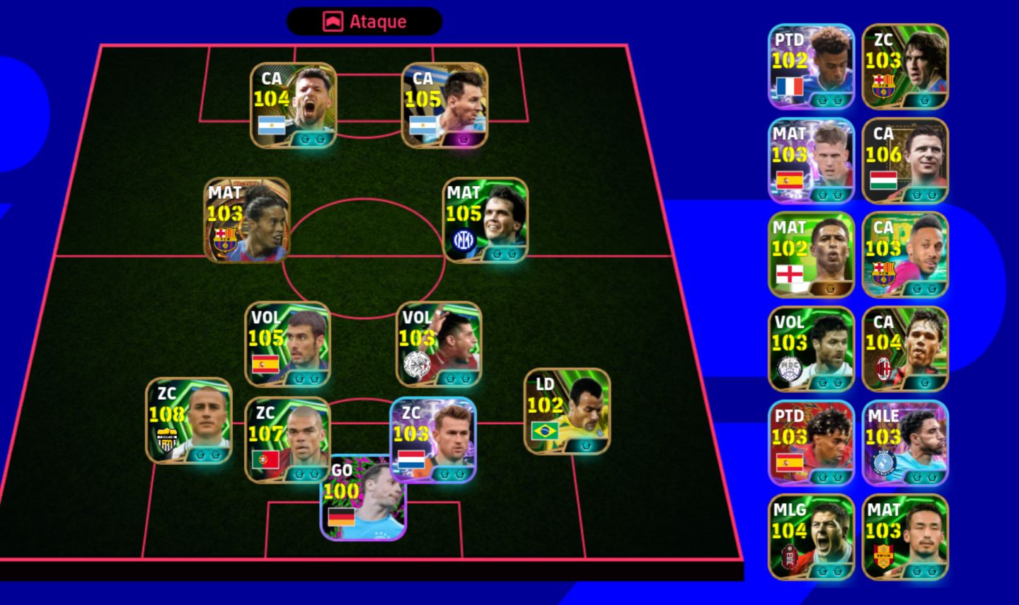 CONTA EFOOTBALL 3227 FORÇA | MESSI 105 + ELENCO 108/107/106