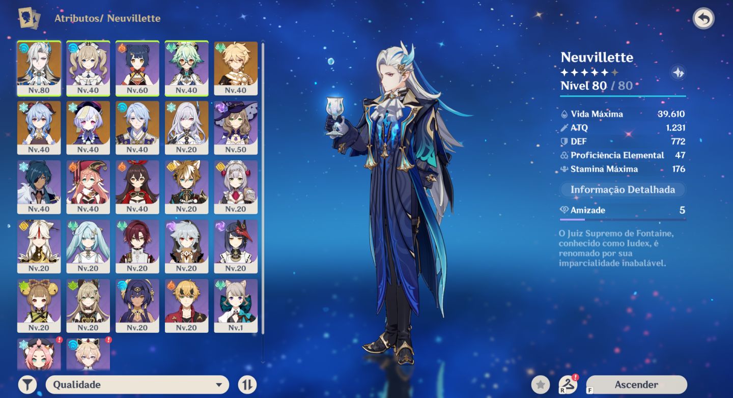 CONTA AR 41 COM NEUVILLETTE, SKIRK, AYATO, GANYU E 3700+ GEMAS