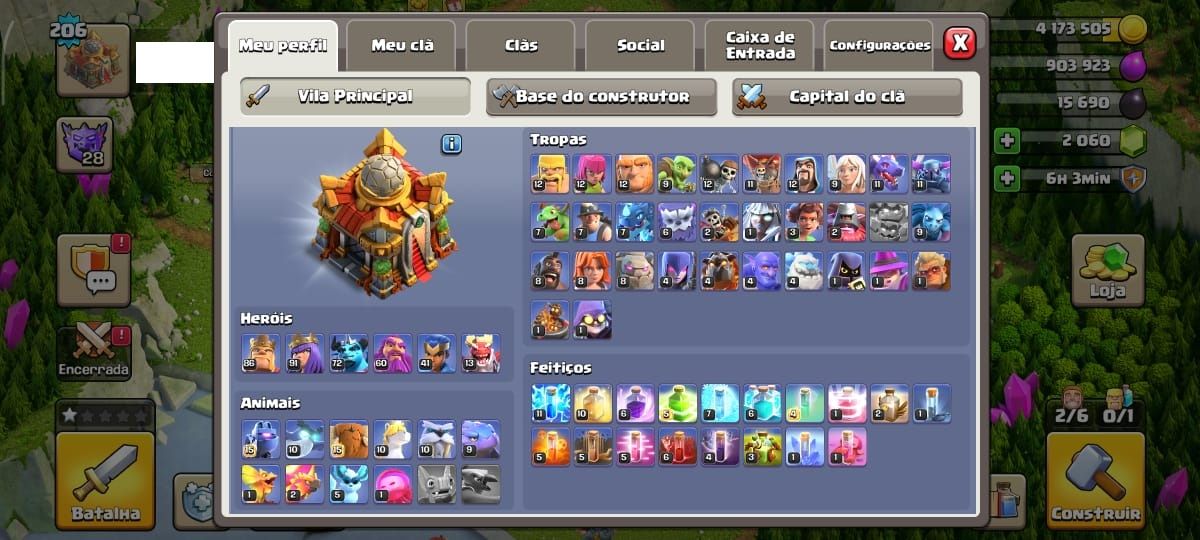 CV16 Quase Full|Defesas FULL|Skins Lendárias|Ferreiro Top|2060 Gemas|XP 206