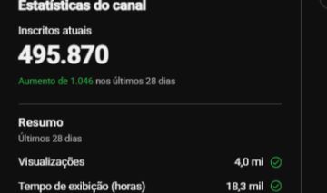 Conta youtube com 495mil inscritos