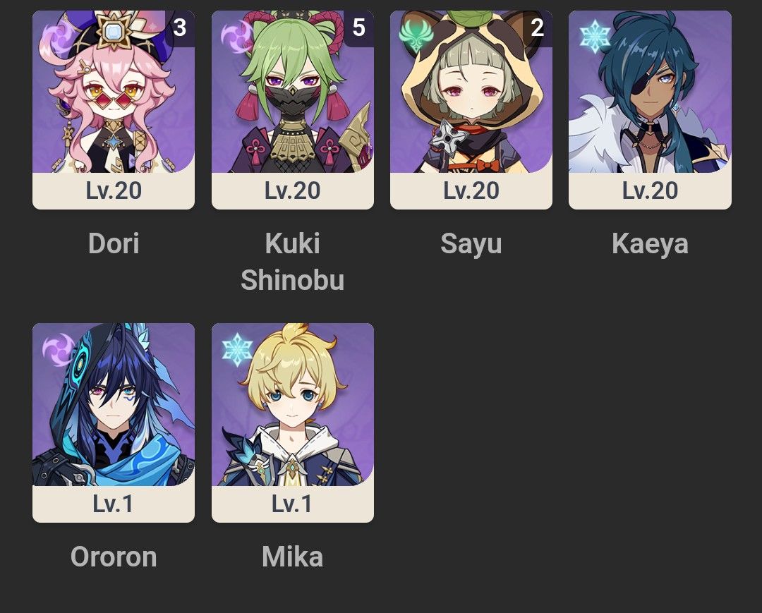 Conta de genshin impact com vários personagens 5 estrelas