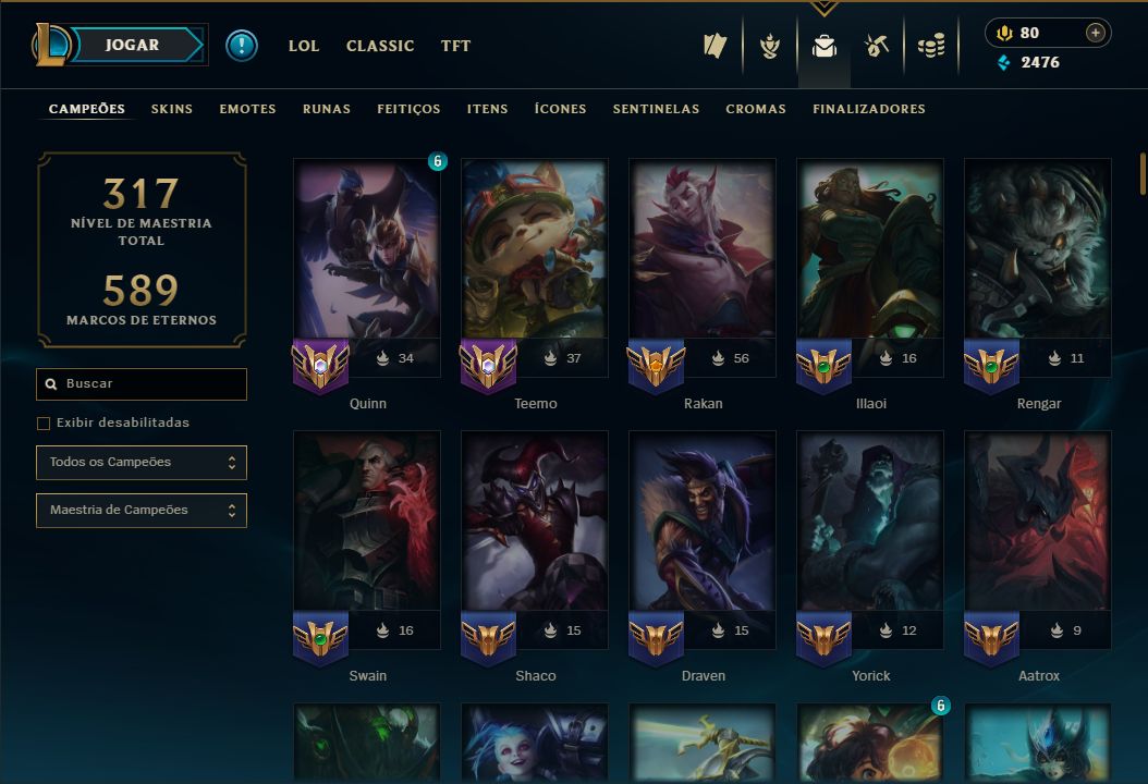 Conta LoL LV 146 + Platina II | 110 Skins + 156 Ícones + 19 Cromas