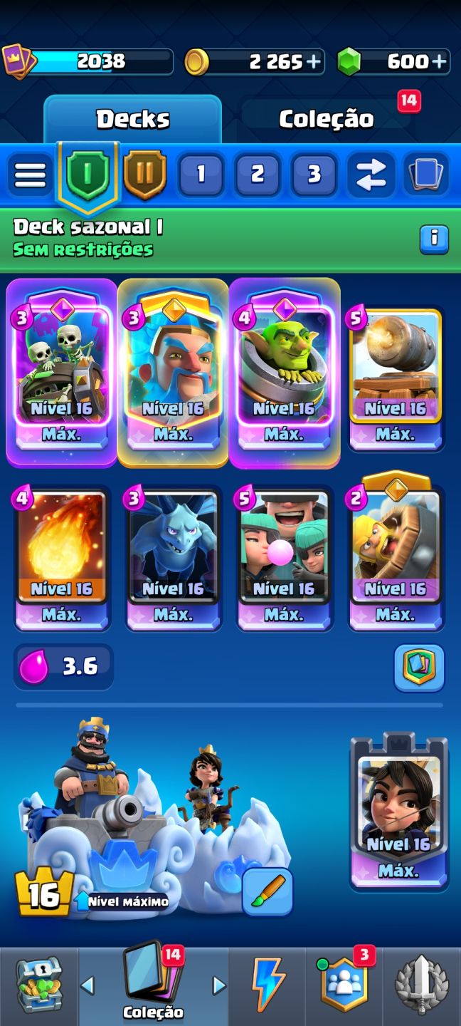 Conta lvl 16 clash royale medalha 10 anos quase full