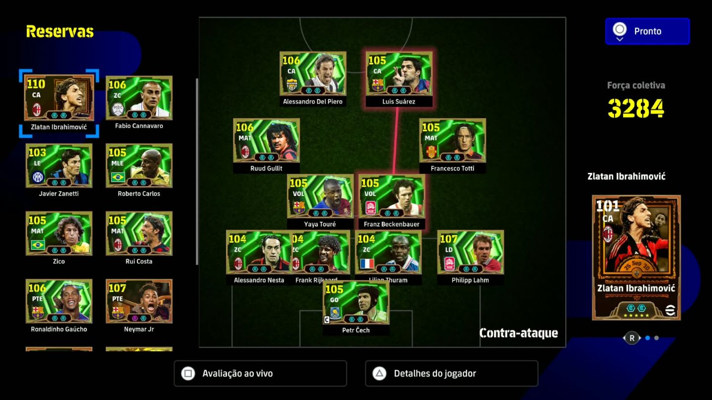 Conta eFootball ELENCO LENDÁRIO | Força 3284 | Messi 108 + Neymar 107 + Pelé