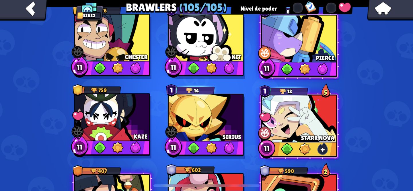 Conta Brawl stars quase max de 2020 301 skins 53k de troféus fama marciana