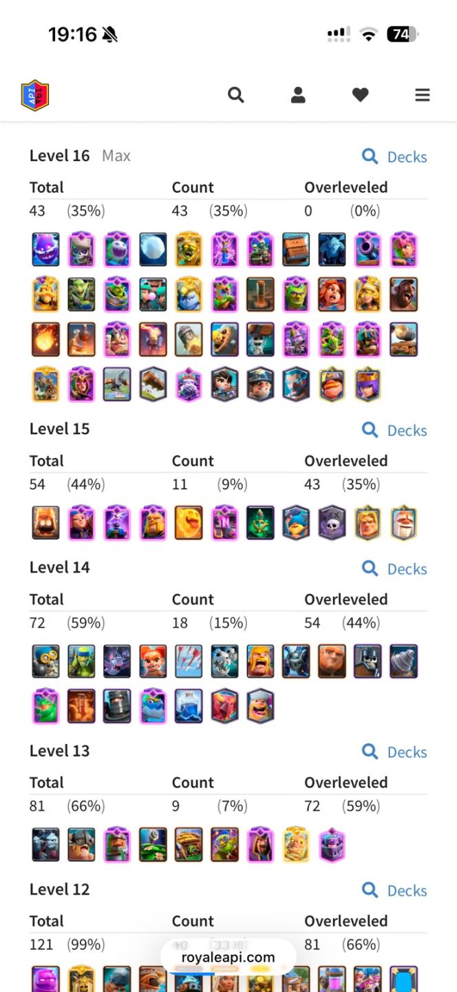 Conta clash royale quase full