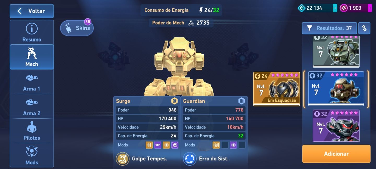 Conta Mech Arena com mais de 12000 de poder