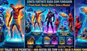 CONTA FORTNITE COM T.SCOTT, SALVE O MUNDO FUNDADOR, OMEGA, CEIFADORA E MT MAIS.