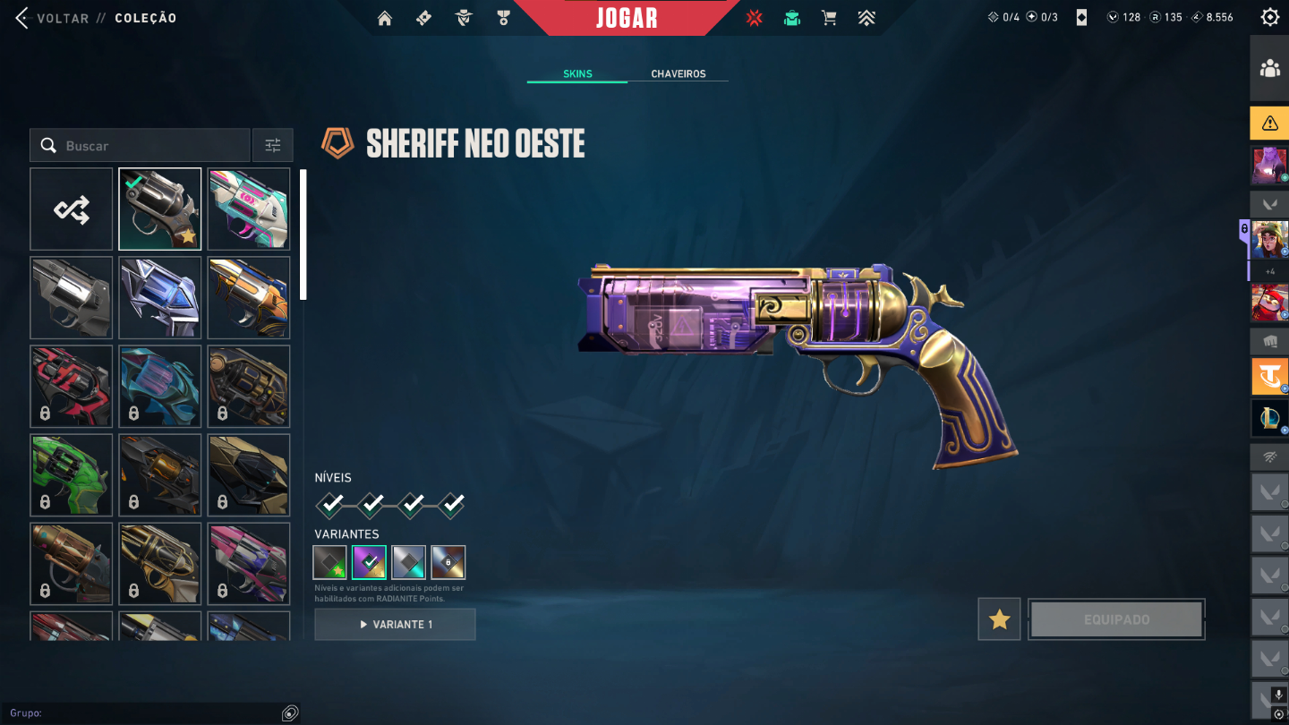Conta de valorant com 4 skins de vandal, 2 phantom, 1 sheriff, 1 ghost e 1 guard