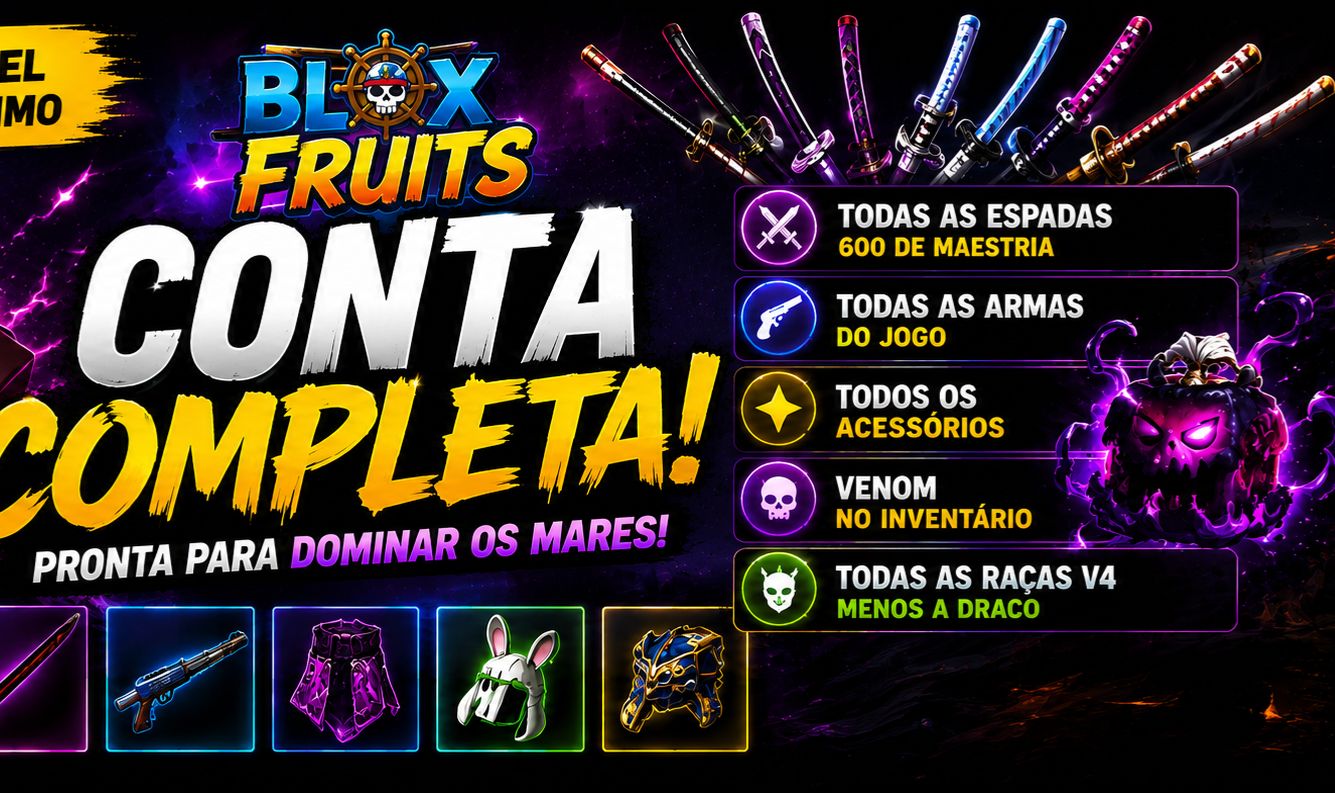 Conta Blox Fruits Completa Dough perm todas espadas 600 maestria +venom no inv