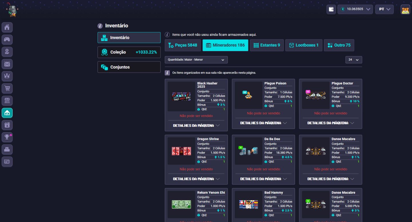 CONTA ROLLERCOIN 49,559 EH/s | +1.033% BÔNUS | PLATINUM I