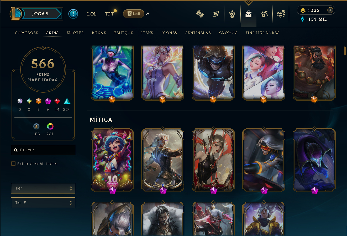 Conta 2013 - Plat 2 (1/5 MD5) 566 Skins / Todos Champs / 151k EA / 14k EL + TFT