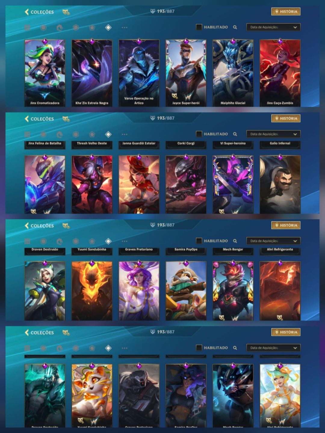 CONTA WILD RIFT | 193 SKINS | 41,3K COLEÇÃO | MÍTICA + CROMA MÍTICO | GLORIOSAS