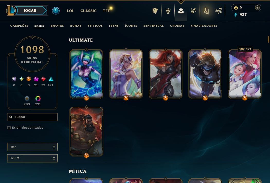 Conta Lol de 2015 / 1098 Skins / Nivel 418 / 424 Icones