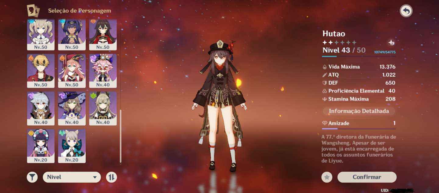 Conta Genshin F2P AR 53 com 4 personagens T5 e 2 armas T5