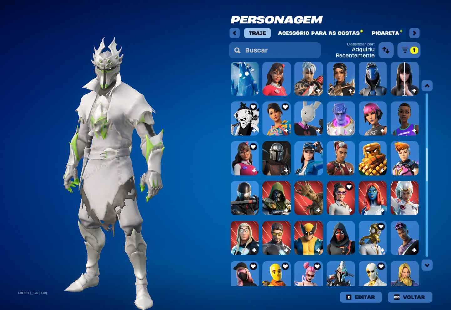 Conta de fortnite com cavaleiro aranha corrompido minty, travis scott e mais