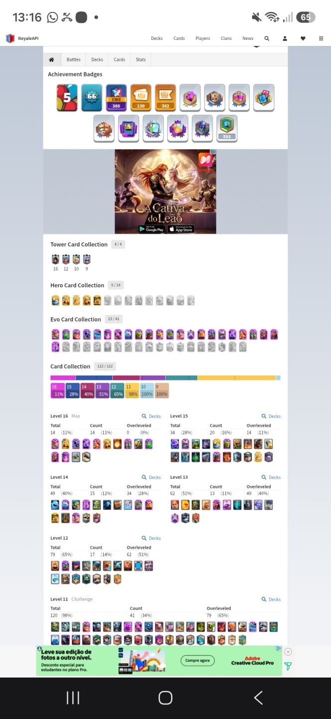 Vende-se conta do Clash Royale, níveis altos e muitas evoluções.