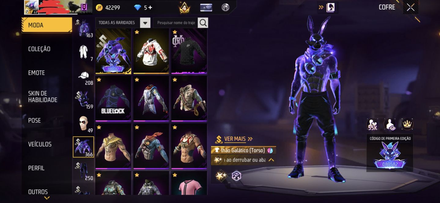 Conta FF 2020 gemada, possui diversas skins raras.