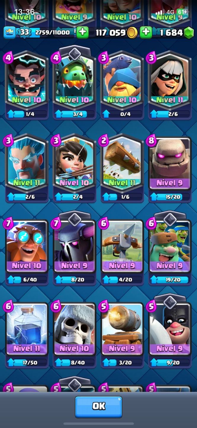 Conta clash royale com 1 passe de batalha da bruxa, e outras evoluções No PRECIN
