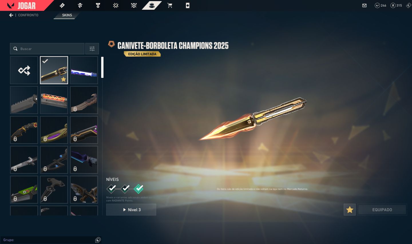 CONTA ASCENDENTE COM PACOTE CHAMPIONS 2025 E OUTRAS SKINS
