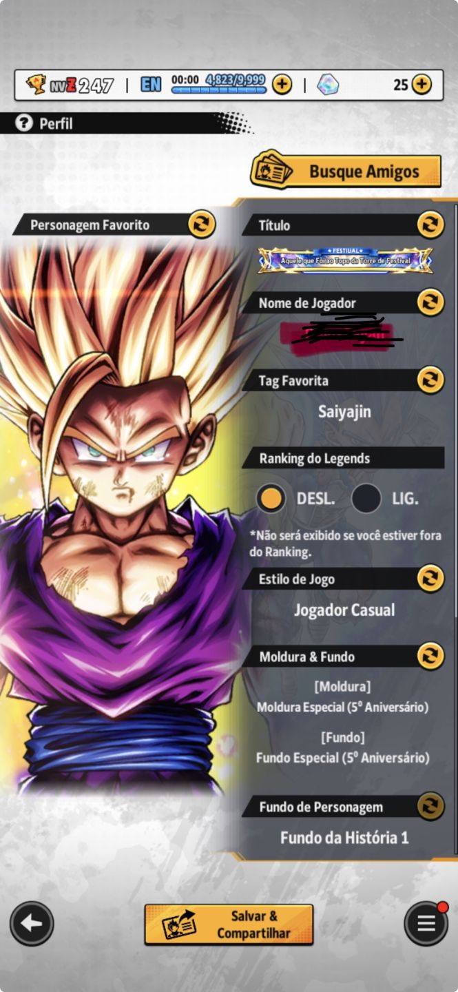 Conta DB Legends Nv.247 e poder de luta de 603 Milhões (Negociável)