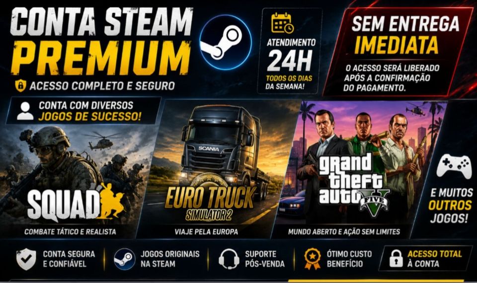 CONTA STEAM COM SQUAD, EURO TRUCK SIMULATOR 2, GTA 5+CONTA ROCKSTAR