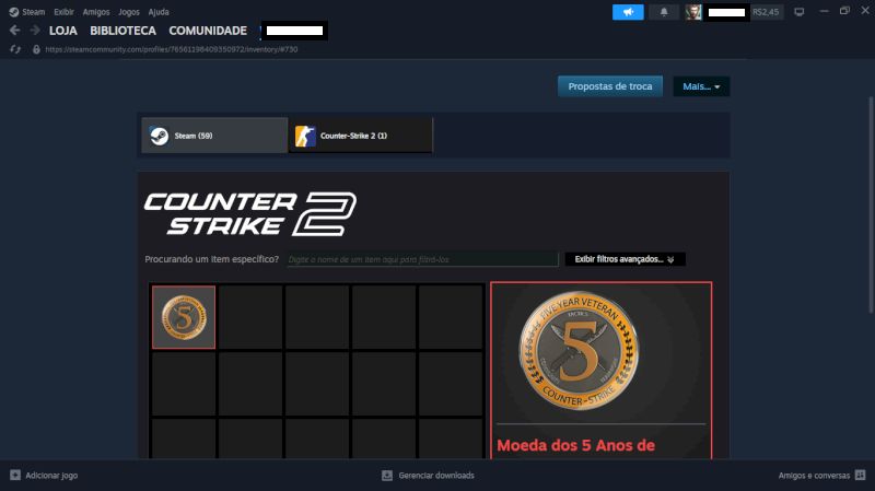 Conta Steam com insignea de 8 anos e medalha de serviço de 5 anos no CS-GO!!